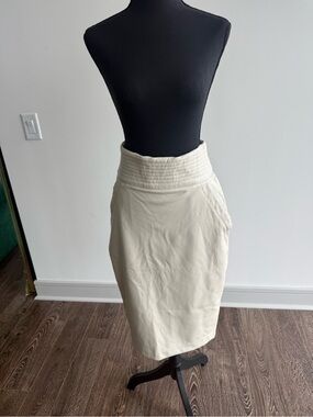 JLUXLABEL Cream High-Waist Faux Leather Pencil Skirt